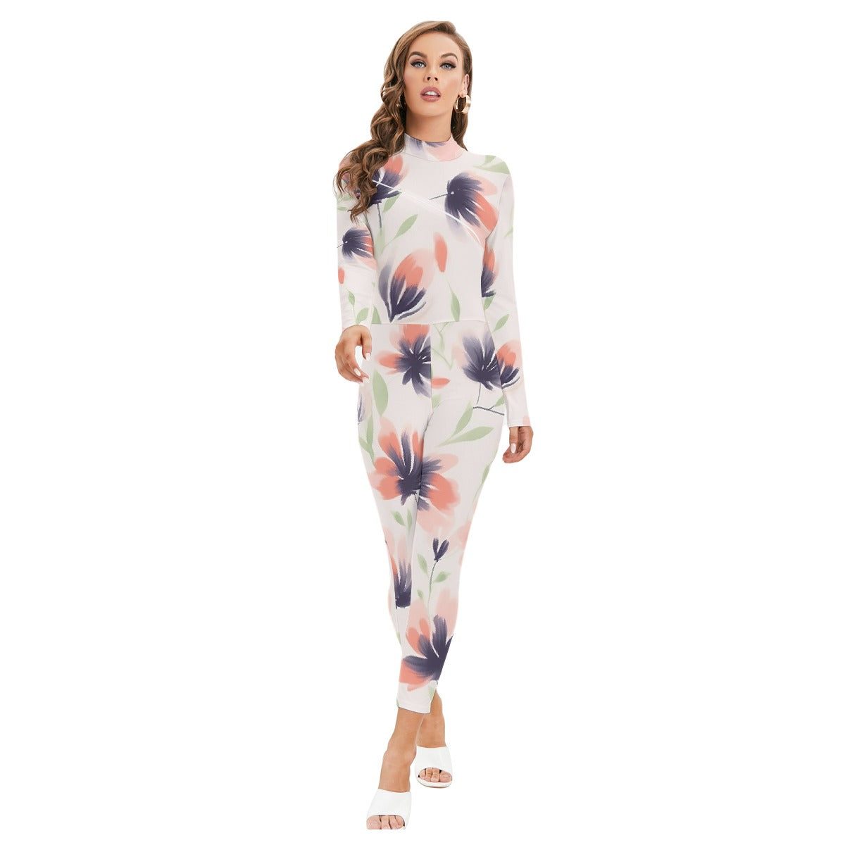 Women's Long-sleeved High-neck Jumpsuit With Zipper