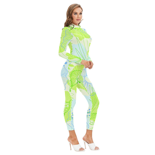 Women's Long-sleeved High-neck Jumpsuit With Zipper