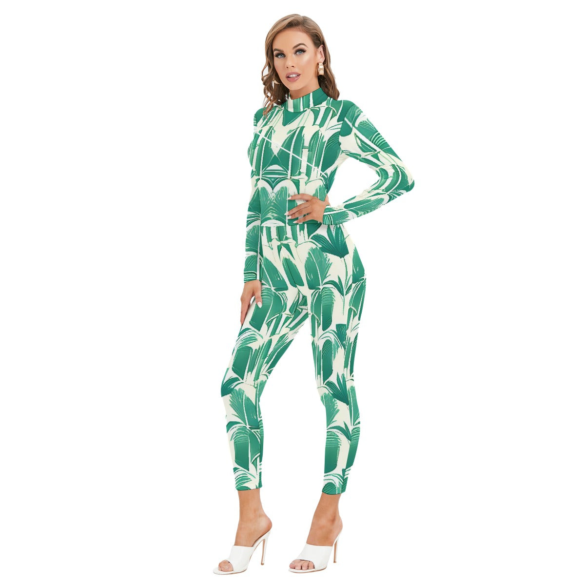 Women's Long-sleeved High-neck Jumpsuit With Zipper