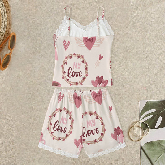 Women's Cami Home Suit With Lace Edge