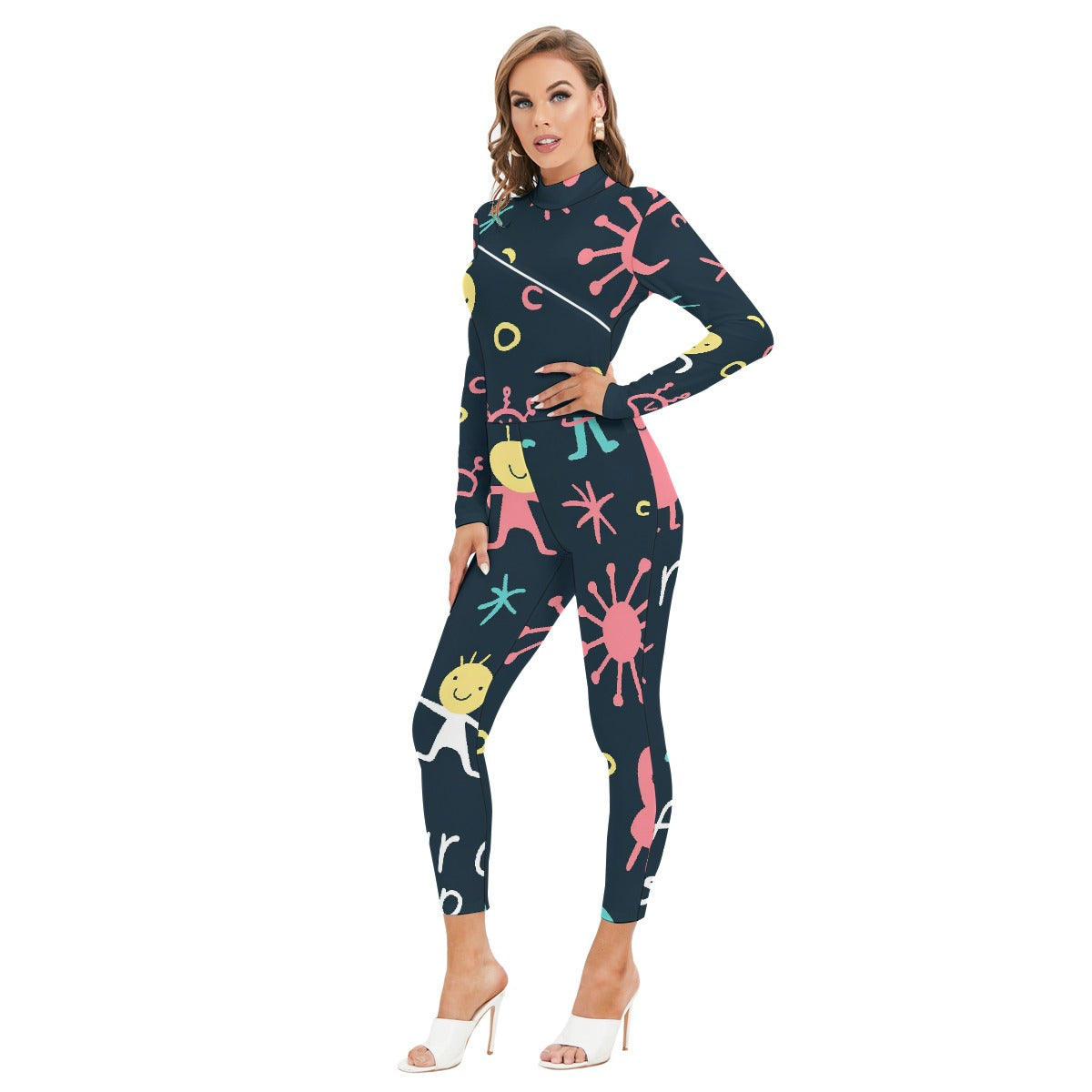 Women's Long-sleeved High-neck Jumpsuit With Zipper