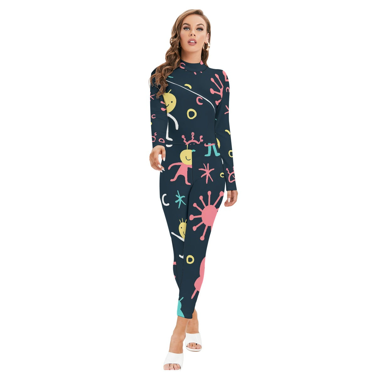 Women's Long-sleeved High-neck Jumpsuit With Zipper