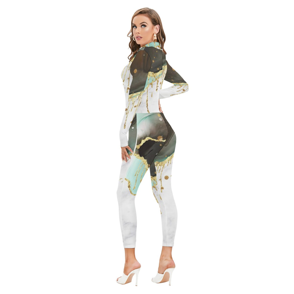 Women's Long-sleeved High-neck Jumpsuit With Zipper