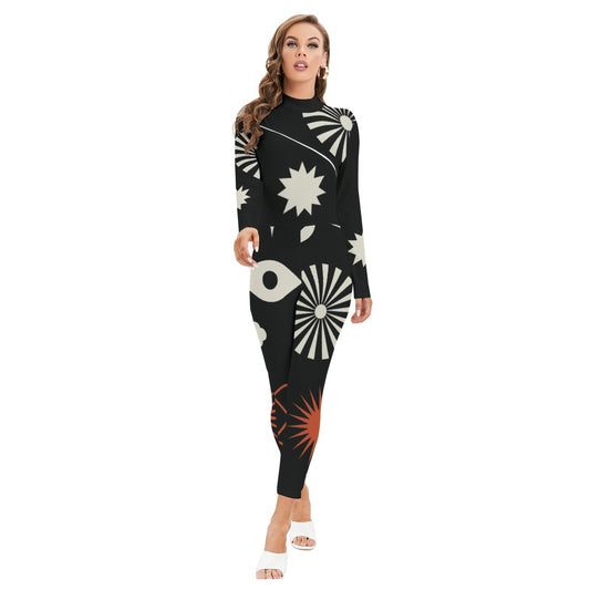 Women's Long-sleeved High-neck Jumpsuit With Zipper