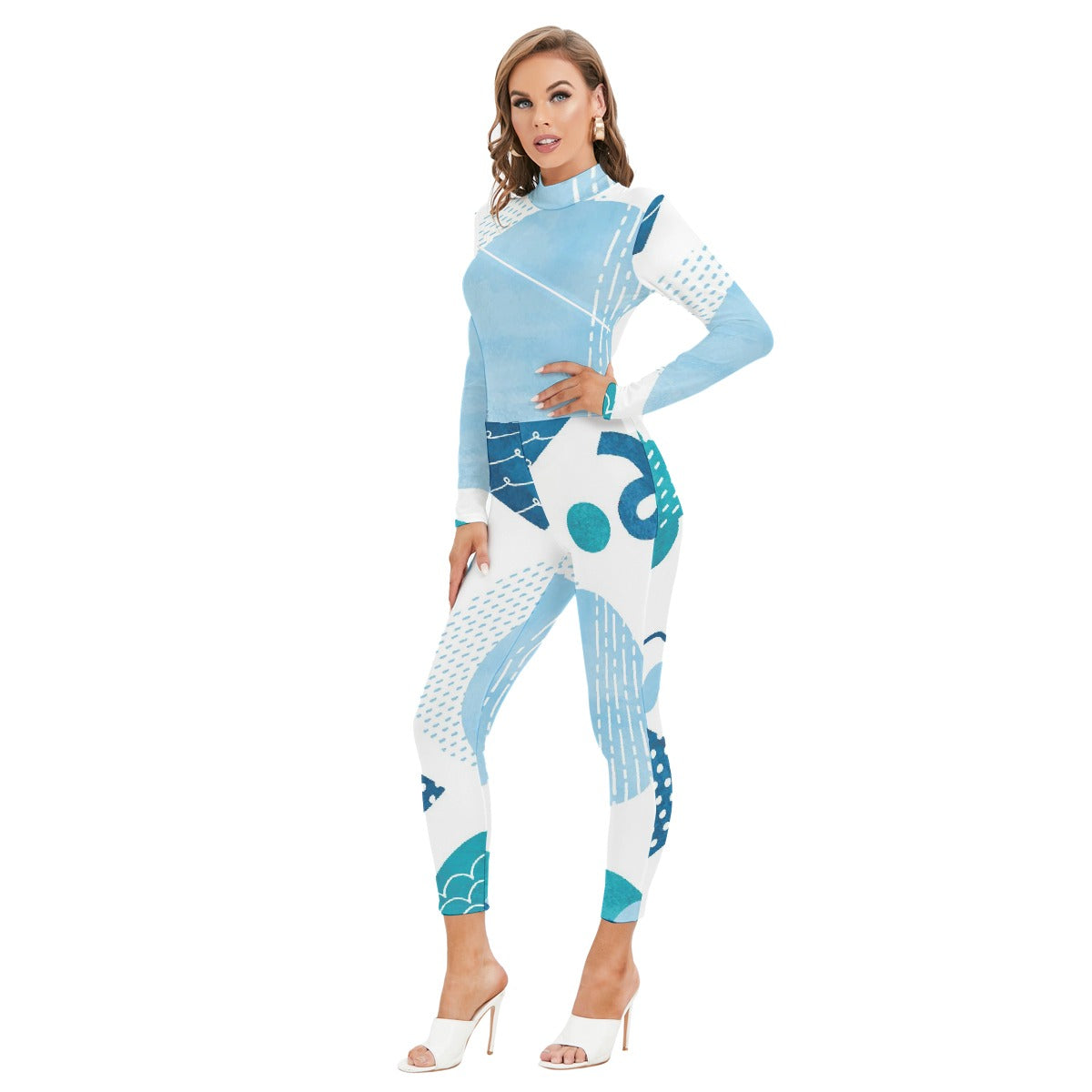 Women's Long-sleeved High-neck Jumpsuit With Zipper