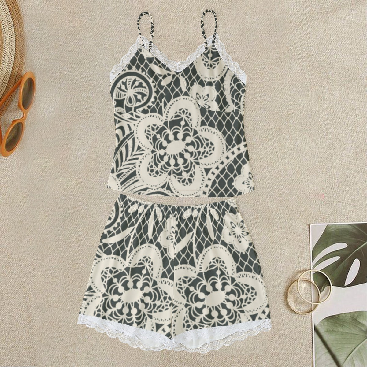 Women's Cami Home Suit With Lace Edge