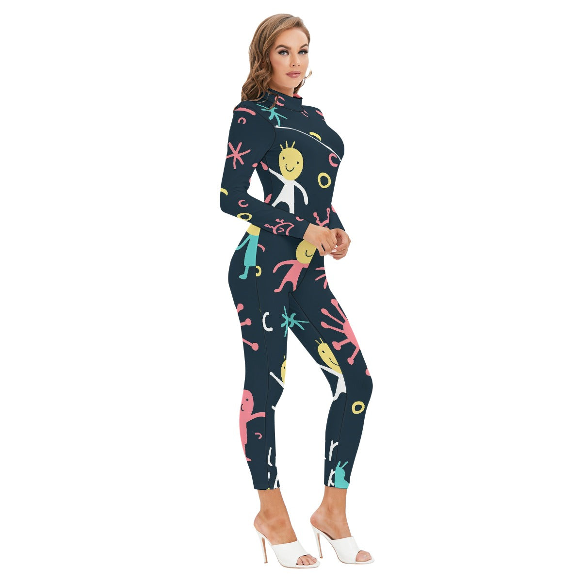 Women's Long-sleeved High-neck Jumpsuit With Zipper