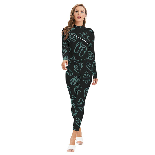 Women's Long-sleeved High-neck Jumpsuit With Zipper