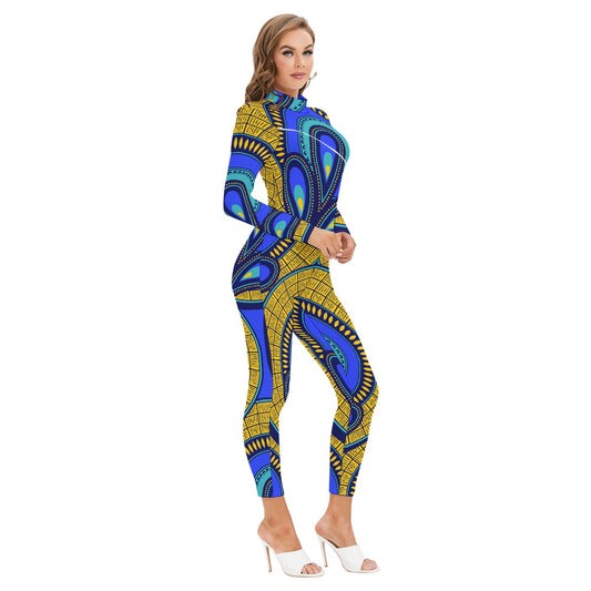 Women's Long-sleeved High-neck Jumpsuit With Zipper