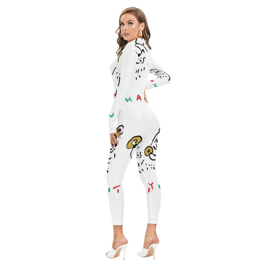 Women's Long-sleeved High-neck Jumpsuit With Zipper