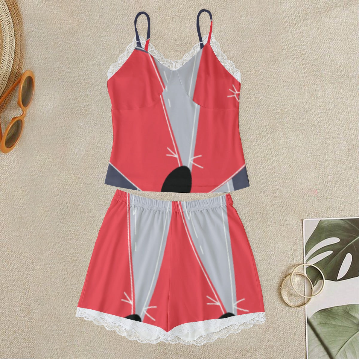 Women's Cami Home Suit With Lace Edge