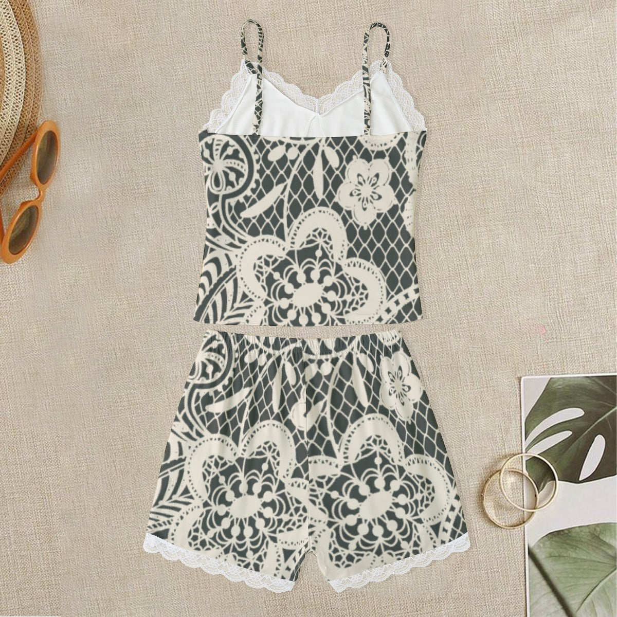 Women's Cami Home Suit With Lace Edge