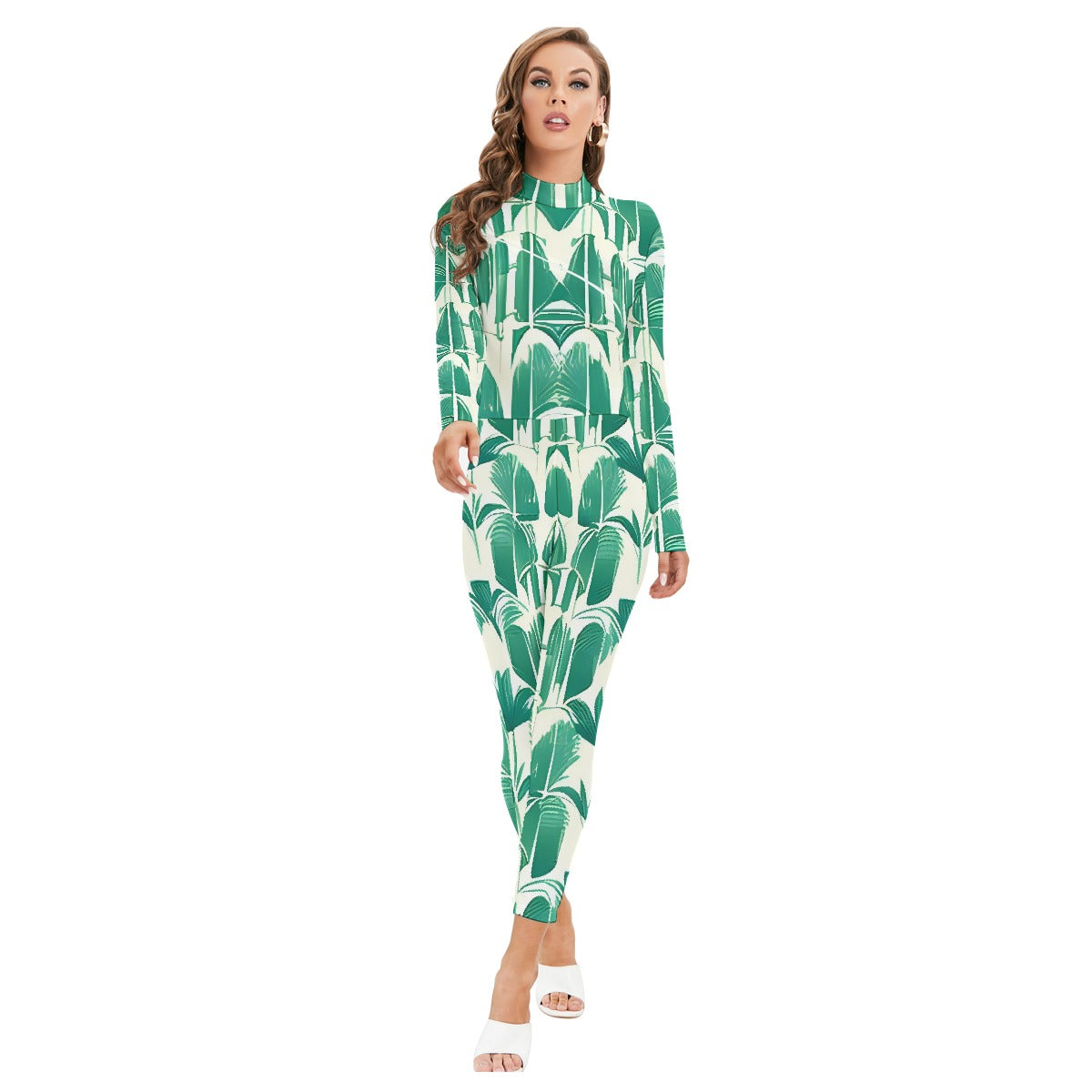 Women's Long-sleeved High-neck Jumpsuit With Zipper