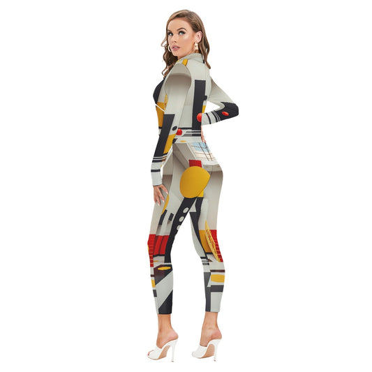 Women's Long-sleeved High-neck Jumpsuit With Zipper